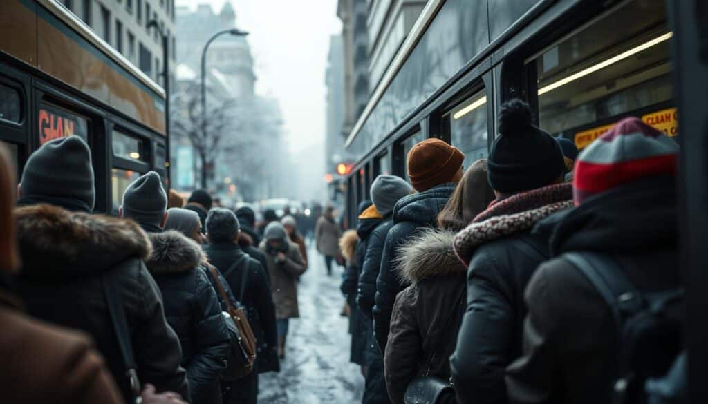 Fahrgäste im Winter im öffentlichen Nahverkehr