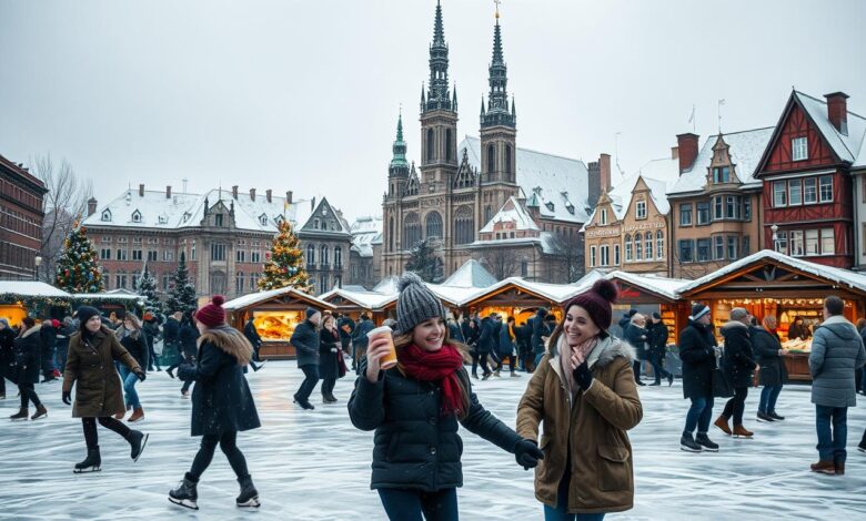 Öffentliche Plätze im Winter als Treffpunkte für Jung und Alt