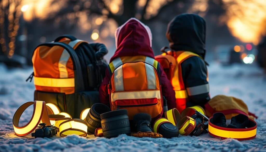 reflektierende Kleidung und Schulranzen zur Sichtbarkeit der Kinder